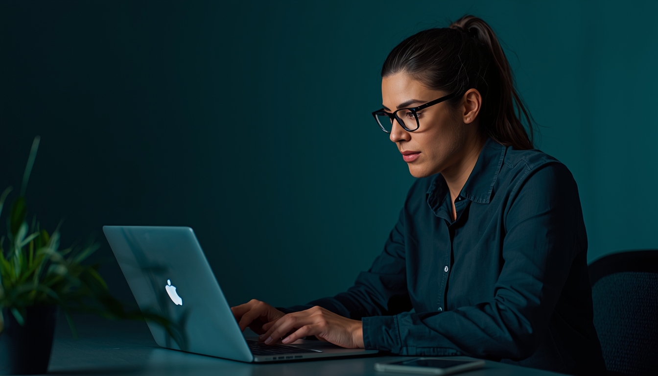 A focused coach working at her desk